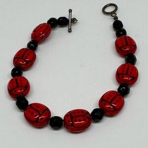 Vintage Red Ladybug Beaded Bracelet